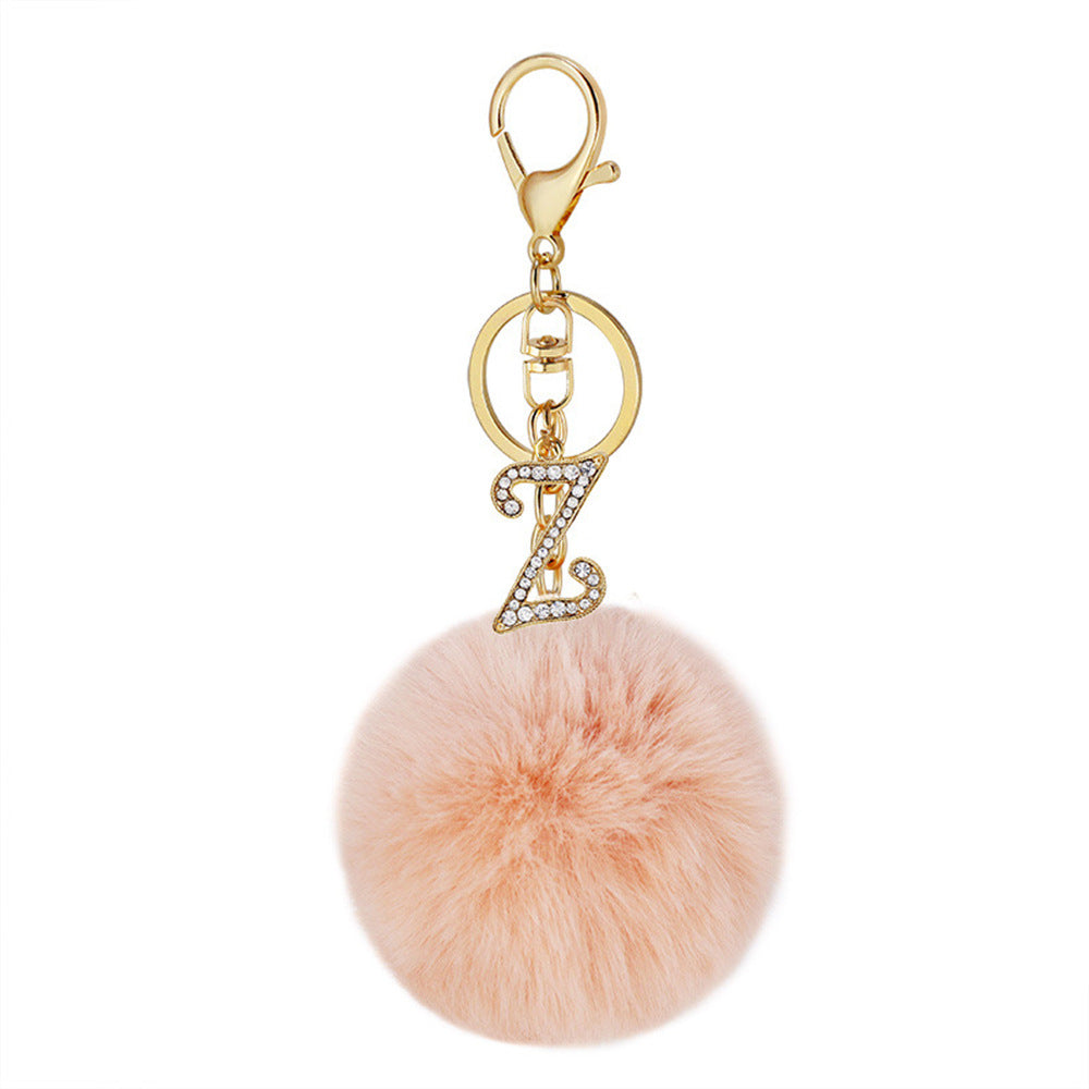 Wholesale Zinc Alloy 26 English Alphabet Hair Ball Keychain